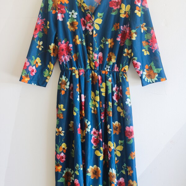 Plus Size Vintage Dress Green Floral Print