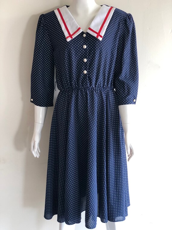 50s Sailor Collar Plus Size Vintage Dress Polka Dot Dress Etsy