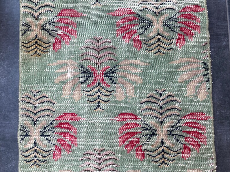 Turquoise Runner, Pink Designer Oushak Runner, 2x8 Unique Runner Rug, Wool Turkey Rug, Modern Antique 2x8 Rug, Vintage Runner, 250x60 Cm image 2