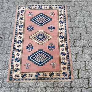 Pastel Pink Rug, 3x4 Ft, Small Size Turkish Rug, Woven Floor Rug, Muted Rug, Vintage Area Rug, Modern Home Decor Rug, Light Pink Rug, 2424