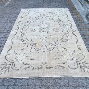 Turkish 7x10 Rug, Beige Pale Modern Area Rug, Antique Rug, Hand Knotted Wool Natural Rug, Bohemian Decor Rug, Oversize 7x10 Rug, P3274