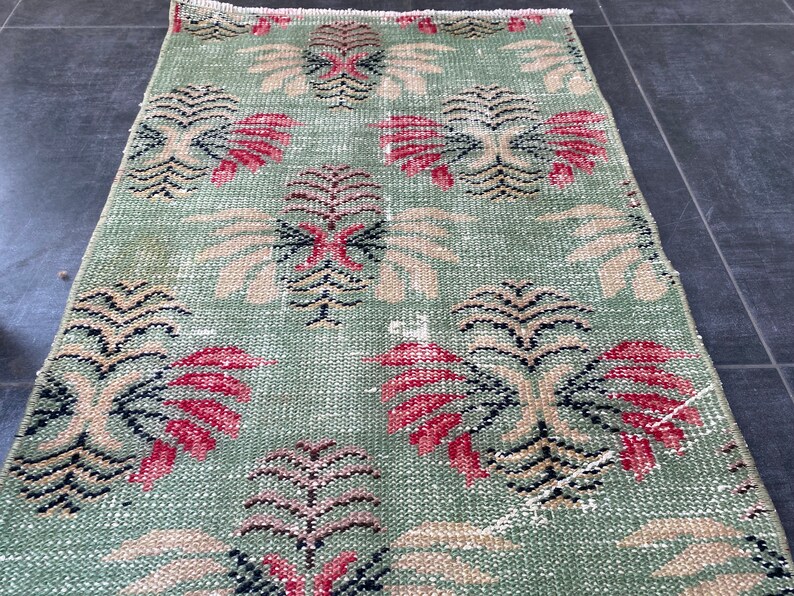 Turquoise Runner, Pink Designer Oushak Runner, 2x8 Unique Runner Rug, Wool Turkey Rug, Modern Antique 2x8 Rug, Vintage Runner, 250x60 Cm image 9