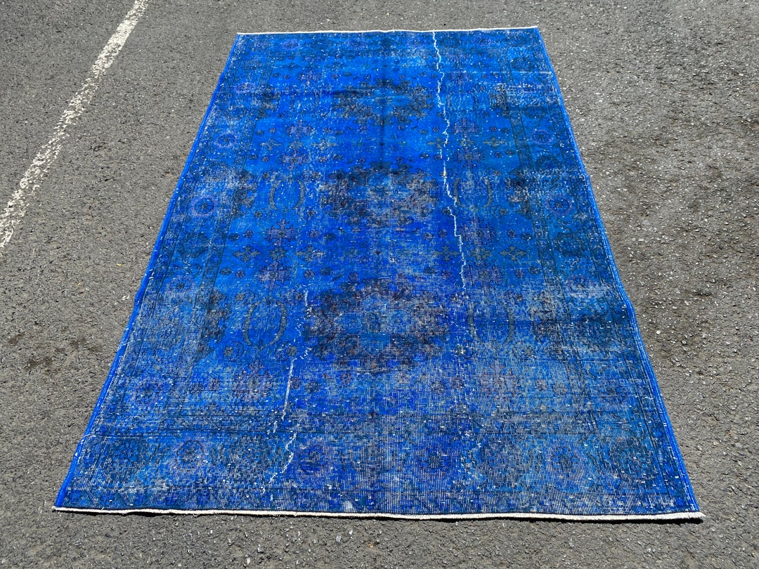 Turkish Blue Rug Distressed Rug Overdyed Rug 5x8 Ft Etsy