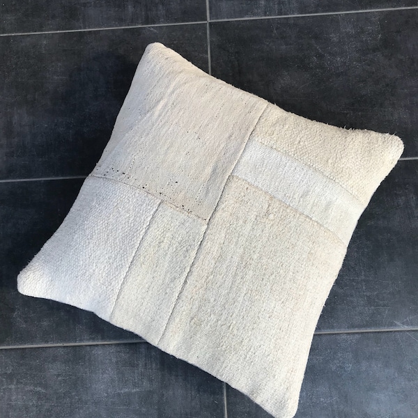 White hemp pillow, Turkish handmade pillow 18x18 inches, 45x45cm