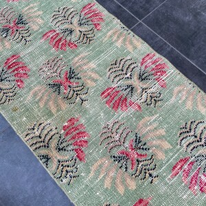 Turquoise Runner, Pink Designer Oushak Runner, 2x8 Unique Runner Rug, Wool Turkey Rug, Modern Antique 2x8 Rug, Vintage Runner, 250x60 Cm image 8