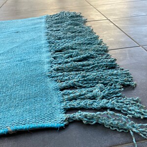 Aqua Blue henneptapijt, 2x6 vintage tapijt, modern design neutrale hennepkelim, handgeweven 2x6 slaapkamerdecortapijt, Turks henneptapijt, 200x66 cm