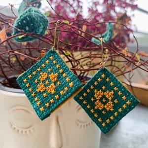 Boho ethnic earrings. Palestinian embroidery. Earrings. Embroidered earrings. Palestine. Palestinian jewelry.