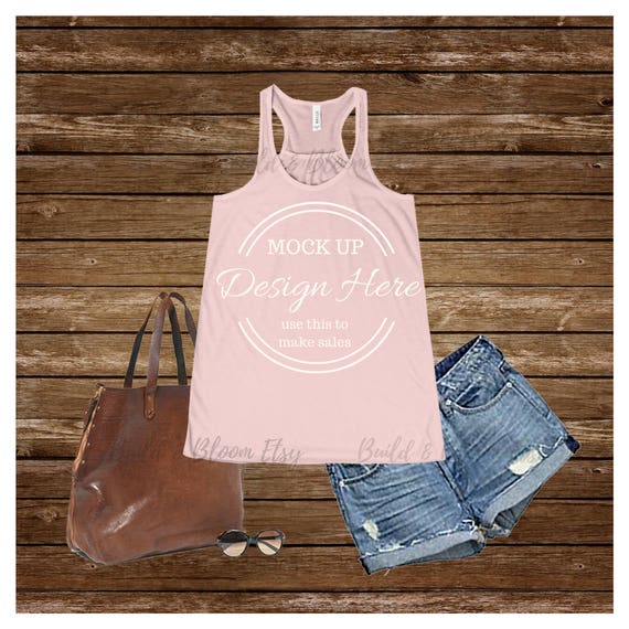 Pink Tank Top T-Shirt Flat Lay Mockup Digital