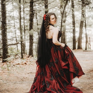 Tarah Burgundy and Black Wedding Dress, Wine Red Wedding Dress,Halloween Wedding Dress,Gothic Wedding Dress, Custom Black Wedding Dress image 1