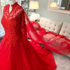 Chelsea Red Wedding Dress,Alternative Wedding Dress,Halloween Wedding Dress,Gothic Wedding Dress,Disney Wedding Dress