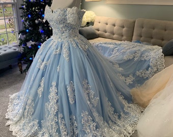 Custom Blue Cinderella Wedding Dress Custom Disney Wedding Dress/ Custom  Frozen Wedding Dress