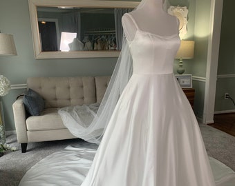 Iman Duchess Satin Wedding Dress with Pearl Neckline: Minimalist Bridal Gown Iman Duchess Satin Wedding Dress with Pearl Neckline: Minimalist Bridal Gown
