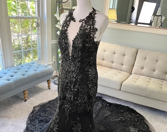 Jesslynn Black Wedding Dress,Gothic Wedding Dress, Trumpet Black Dress, A-Line Wedding Dress, Custom Black Wedding Dress