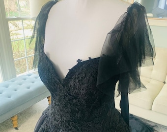 Marissa Black Wedding dress with flutter sleeves ,Ballgown Wedding Dress, Gothic Wedding Dress, Black Bridal Gown,V neckline wedding dress