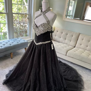 Kaylee Black Ballgown: Silver Beaded Gothic Wedding Dress