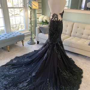 Dani Black Wedding Dress with sweetheart neckline ,Gothic Wedding Dress, Trumpet Wedding Dress, Illusion Back Wedding Dress