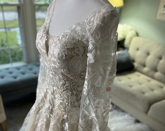 Sarah Champagne Wedding Dress with Bell Sleeves , Custom Champagne and Ivory Wedding Dress, Champagne and Ivory Wedding Dress