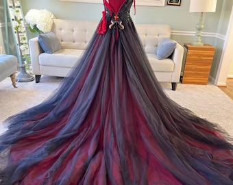 Taylor Dark Red and Black Wedding Dress, Ombre Colored Wedding Dress, Halloween Wedding Dress, Gothic Wedding Dress, Custom Black and Red