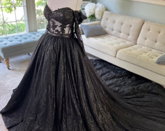 Kristell Wedding Dress / Sparkly Wedding Dress with Removable Skirt/Transformer Dress / 2 in 1 Black Wedding Dress / Black Wedding Dress