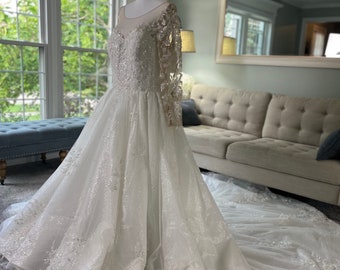 Mirna Custom Beaded Wedding Dress With Illusion Sleeves/ Disney Wedding Dress  / Disney Inspired Wedding Dress / Custom A-Line Wedding Dress