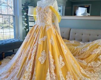 Lauren Custom Beauty and the Beast Wedding Dress: Yellow Floral