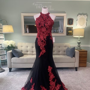 Alita Black and Burgundy Wedding Dress, Black and Red Wedding Dress, Custom Black Wedding Dress
