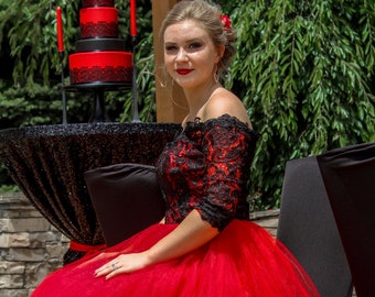 Gothic Black and Red Wedding Dress