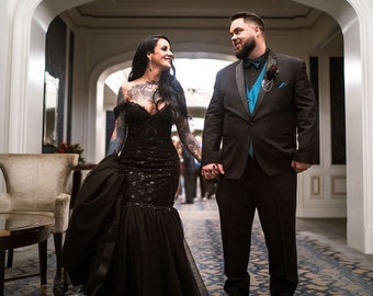 Samantha Black Mermaid Wedding Dress: Gothic Lace, See Through Bodice - Etsy