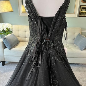 Kristina Black Wedding dress,Ballgown Wedding Dress, Gothic Wedding Dress, Black Bridal Gown, V neckline wedding dress, Lace wedding dress image 4