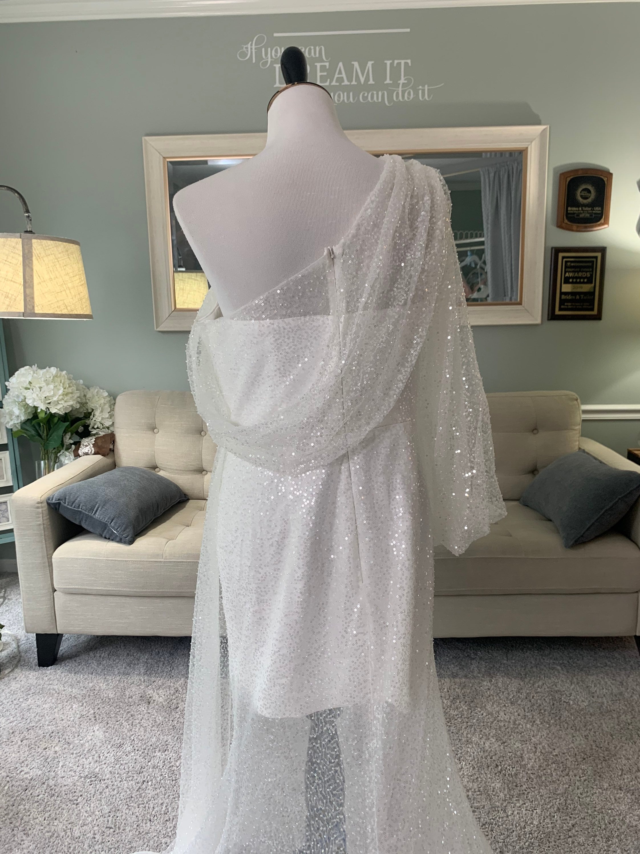 3/4 sleeve beach dresses Mid Calf Tea Length Lace Wedding Dress with 3/4 Sleeves Keyhole Back White / 0 main image 1