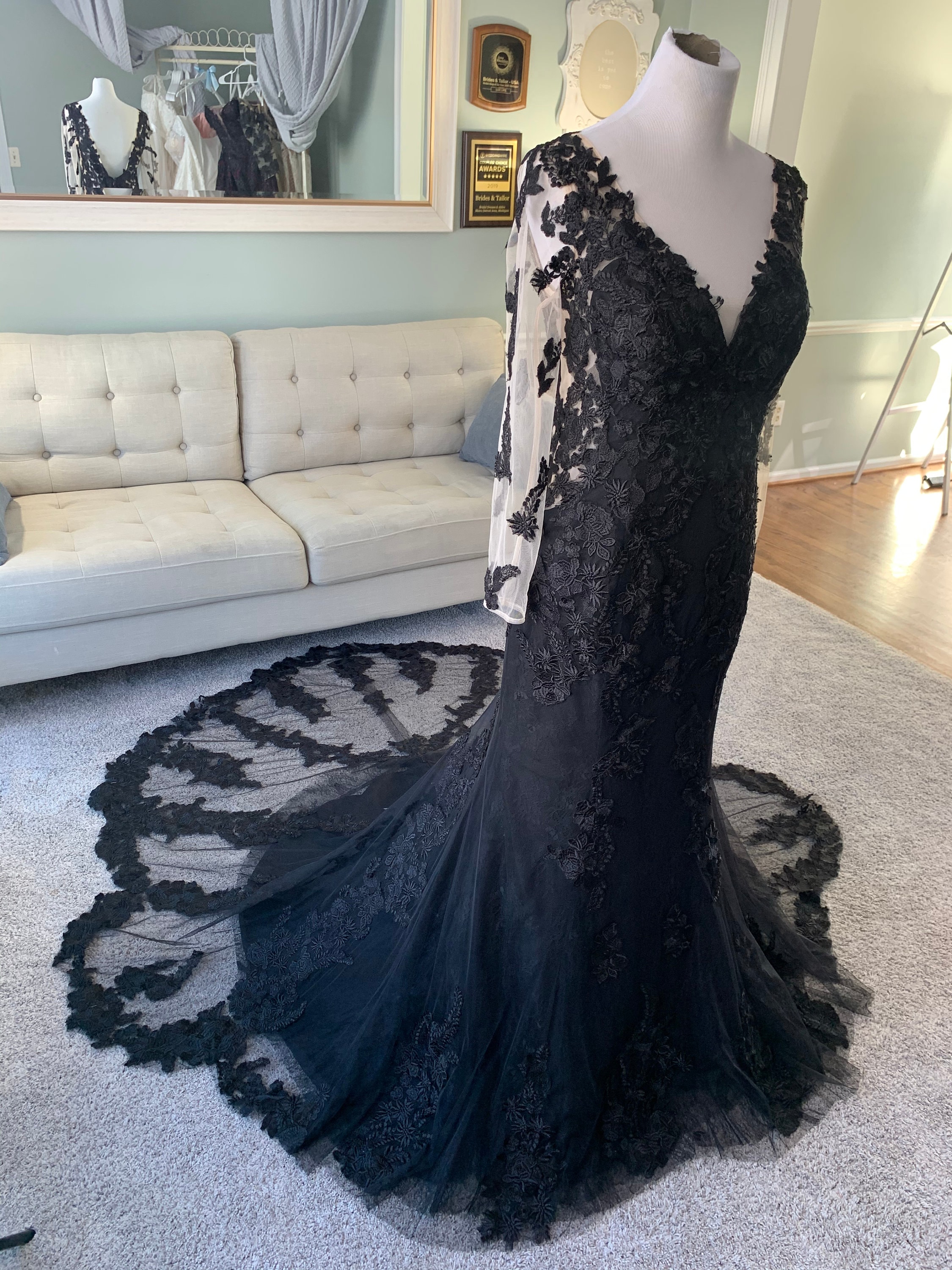 Princess Wedding Dresses Lace David's Bridal Black Formal Dress Carol Custom Black Wedding Dress: Floral Lace, Illusion Train, Gothic V-Neck Princess Wedding Dresses Lace David's Bridal Black Formal Dress Carol Custom Black Wedding Dress: Floral Lace, Illusion Train, Gothic V-Neck