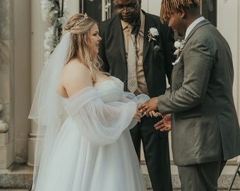 Ashley Off Shoulder Ballgown Wedding Dress, Off Shoulder Ballgown, Poofy Sleeved Wedding Dress