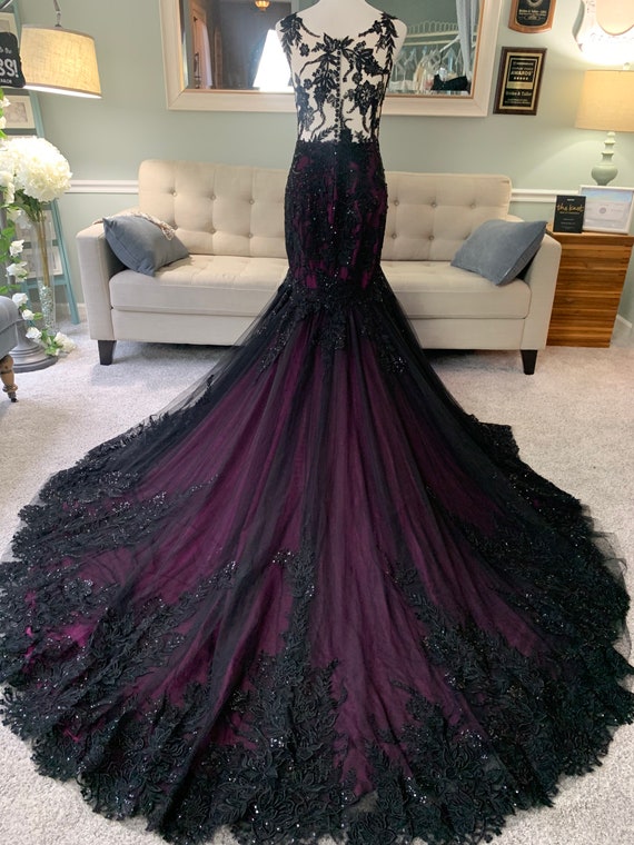 Black and Purple Wedding Dress Gothic Wedding Dress Trumpet - Etsy