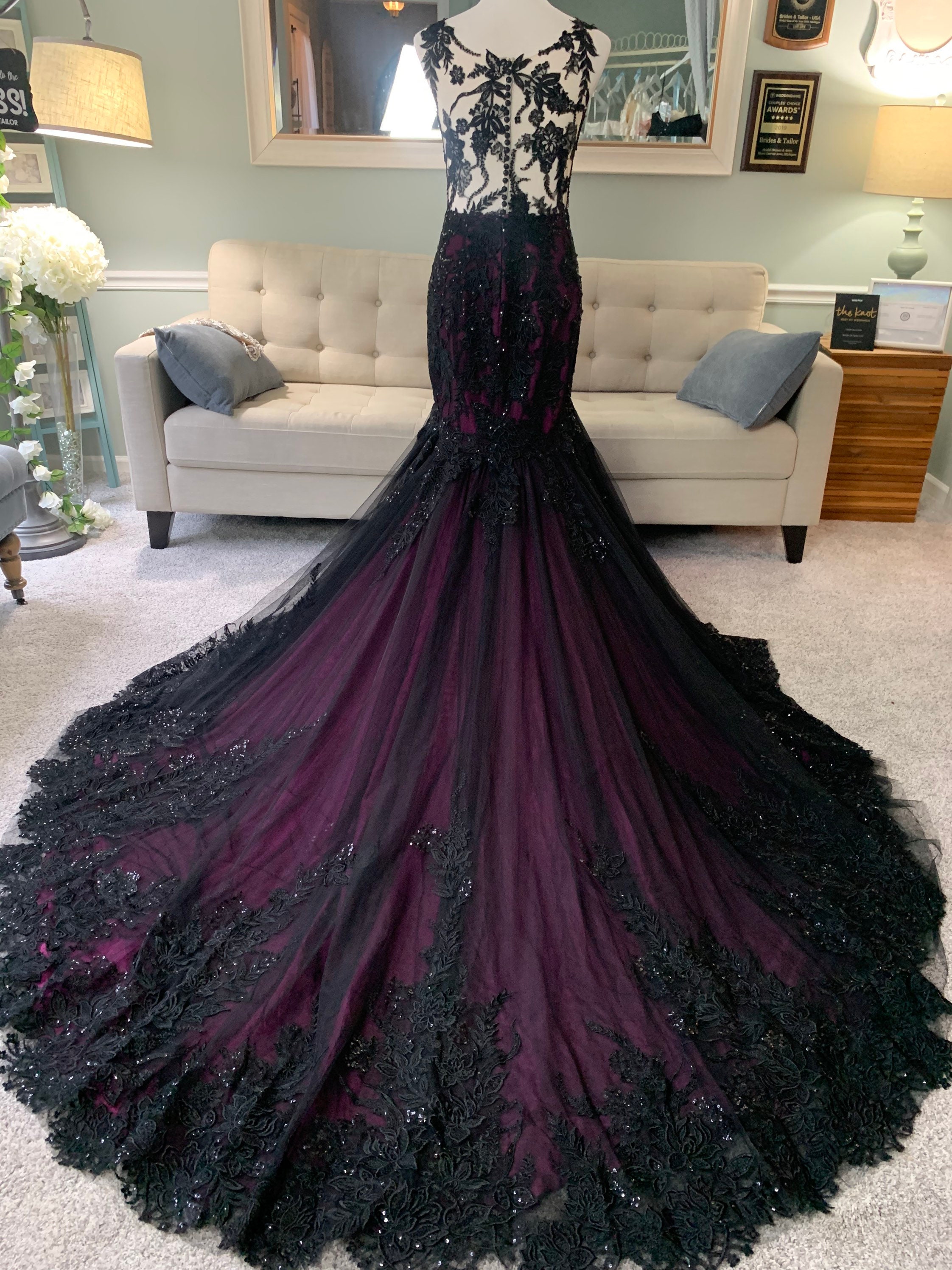 Purple and Black Floor Length Dresses