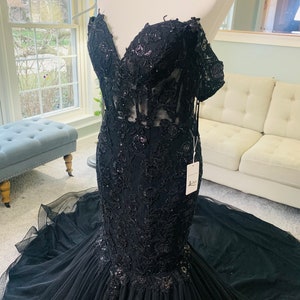 Black Mermaid Wedding Dress With See Through Bodice , Black Wedding ...