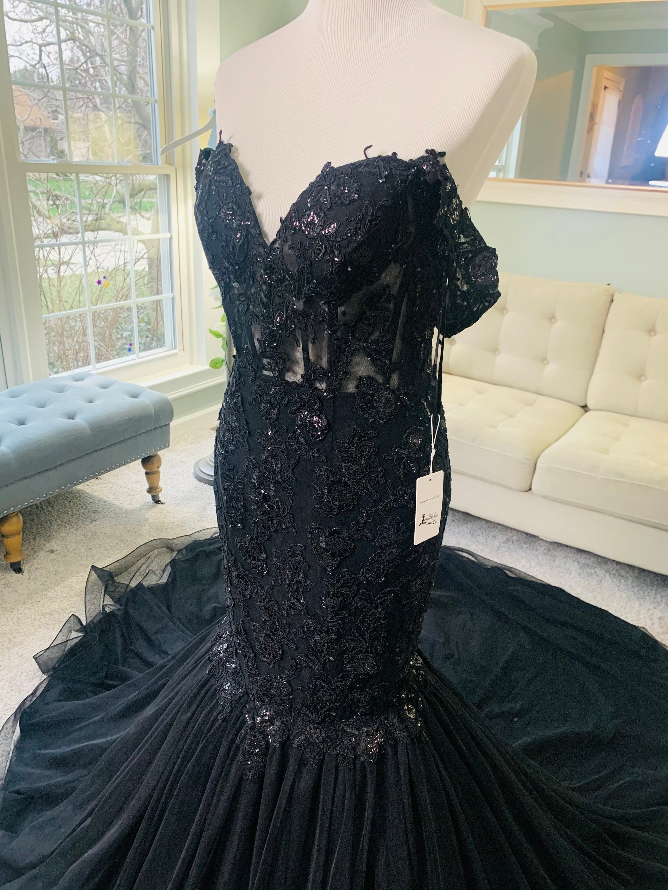 white christmas dresses Zapaka Women Ruffles Black Wedding Dress Tulle Off The Shoulder Mermaid Long Bridal Dress, Black / US12 main image 0
