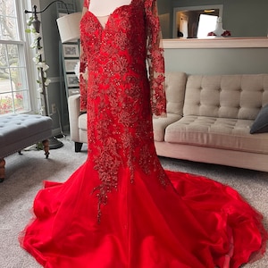 Elaine Red Mermaid Wedding dress, Red Wedding Dress, Gothic Wedding Dress, Halloween Wedding Dress, Custom Red Wedding Dress
