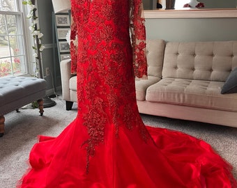 Elaine Red Mermaid Wedding dress, Red Wedding Dress, Gothic Wedding Dress, Halloween Wedding Dress, Custom Red Wedding Dress