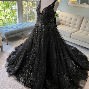 Kristina Black Wedding dress,Ballgown Wedding Dress, Gothic Wedding Dress, Black Bridal Gown, V neckline wedding dress, Lace wedding dress image 5