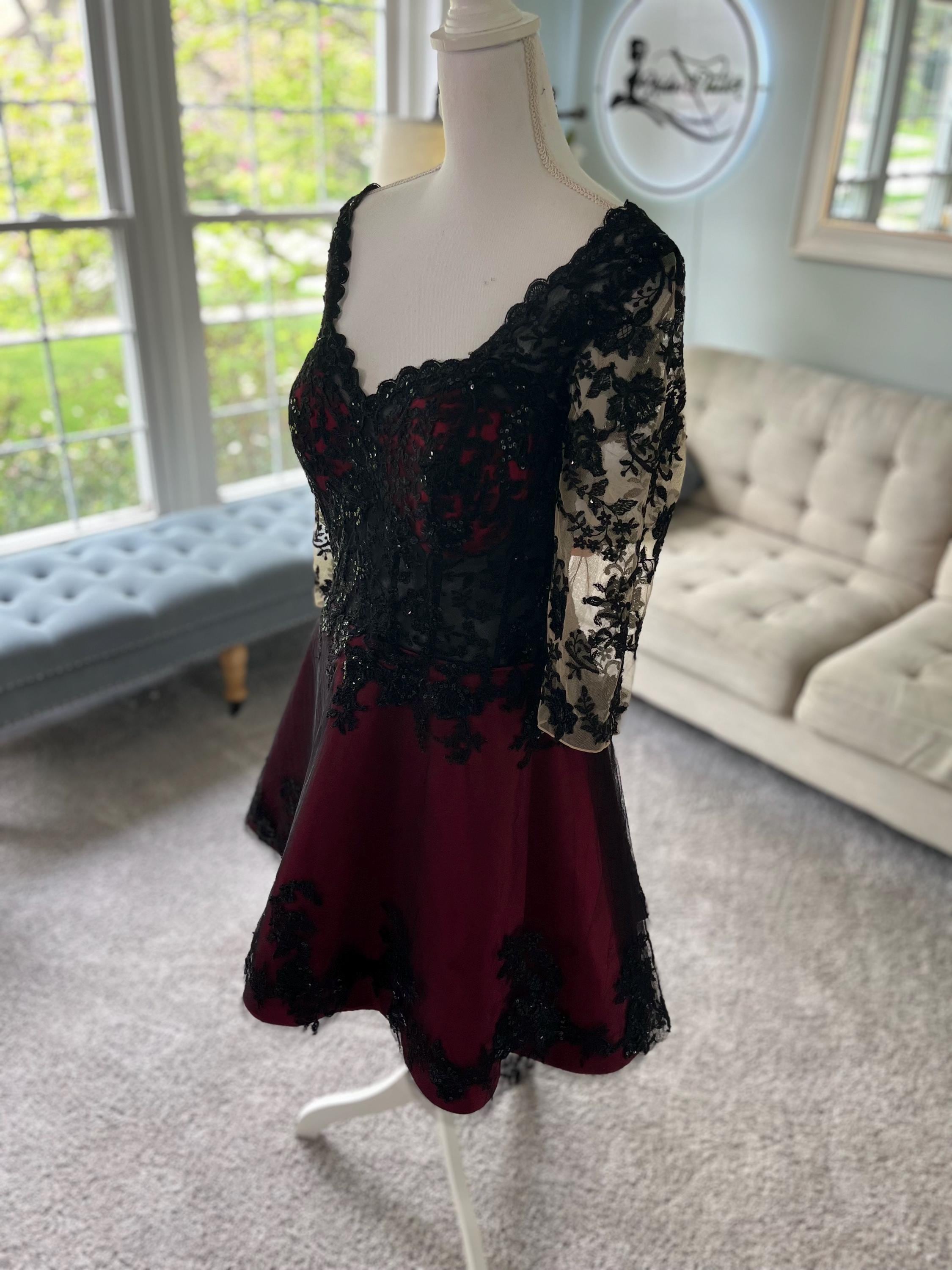 April Red and Black Gothic Wedding Dress: 2-in-1 Removable Skirt & Cape