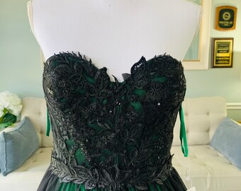 Black and Green Wedding Dress Gothic Wedding Dress Aline