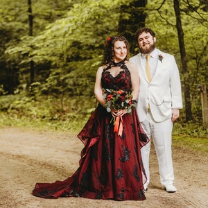 Tarah Burgundy and Black Wedding Dress, Wine Red Wedding Dress,Halloween Wedding Dress,Gothic Wedding Dress, Custom Black Wedding Dress image 4