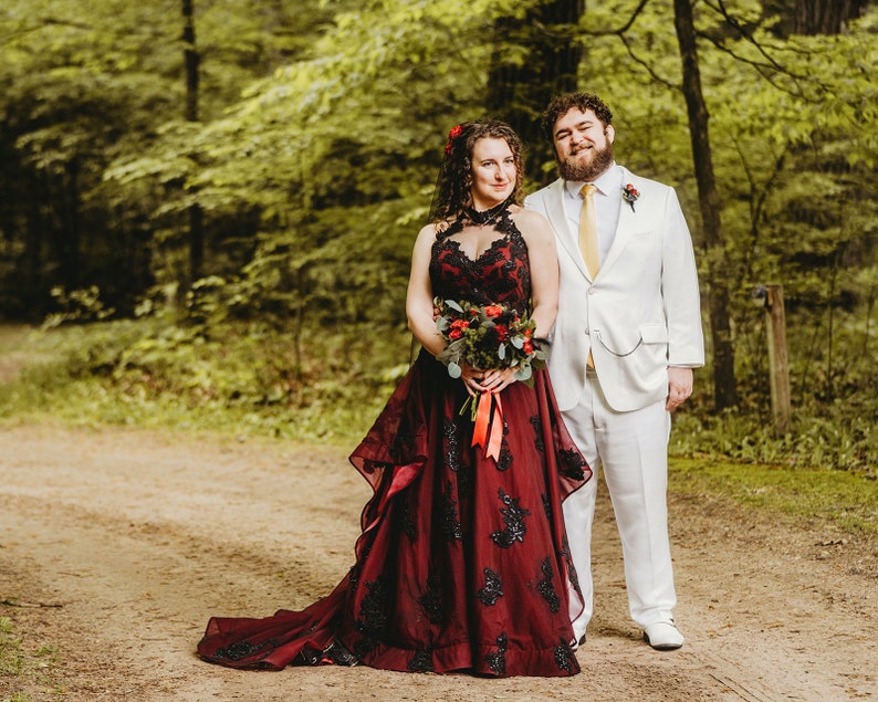 Tarah Burgundy and Black Wedding Dress, Wine Red Wedding Dress,Halloween Wedding Dress,Gothic Wedding Dress, Custom Black Wedding Dress image 4