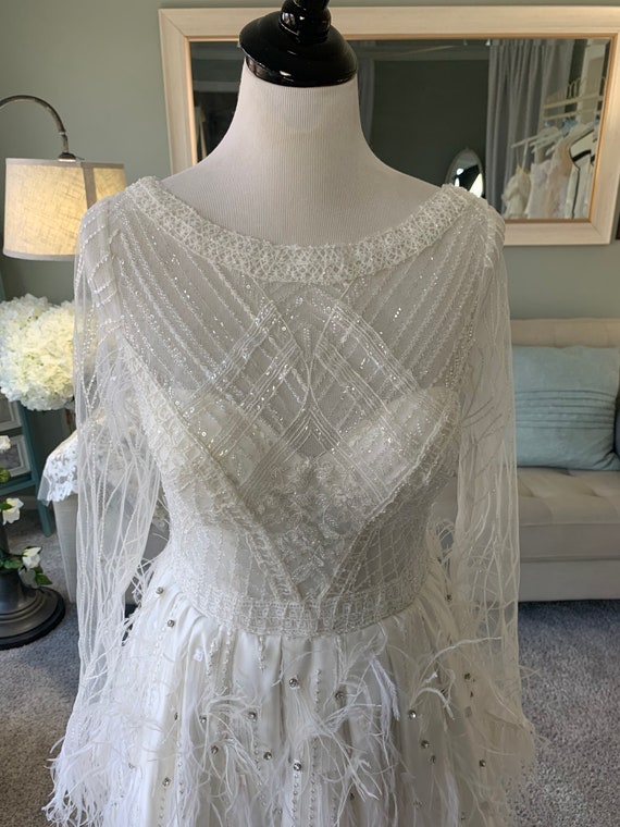 Lace and feather wedding dress cheap