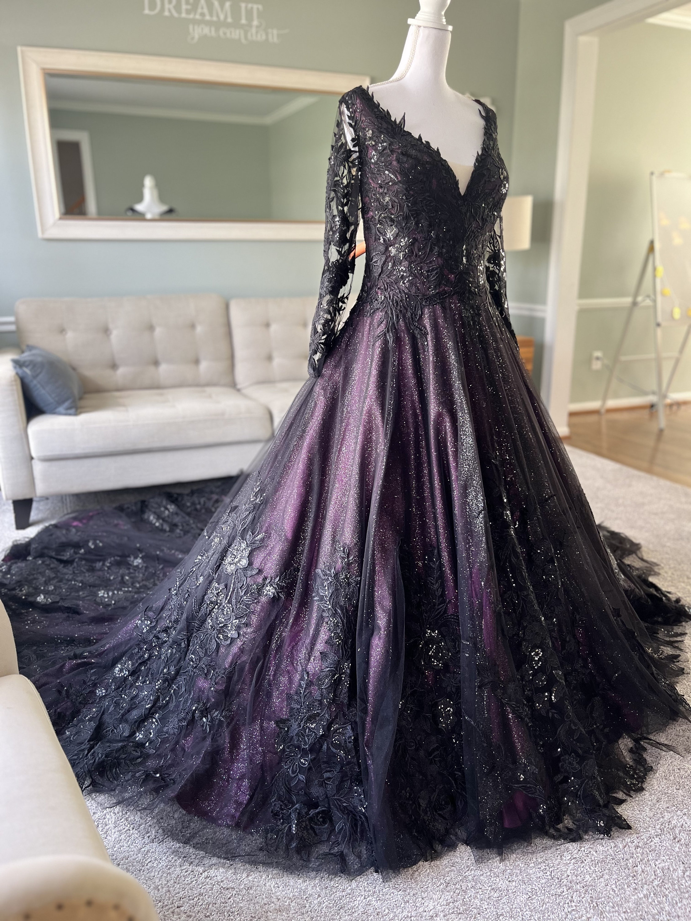 wedding dress with purple accents Lace Ball Gown Style style bodice provides a flattering Wedding Gown With Purple Accents