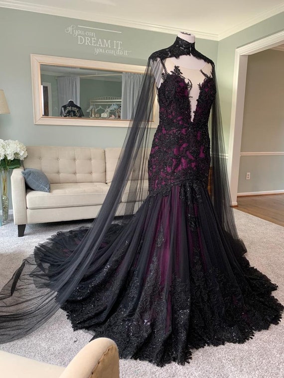 Custom Black and Purple Wedding Dress | Gothic Wedding Dress