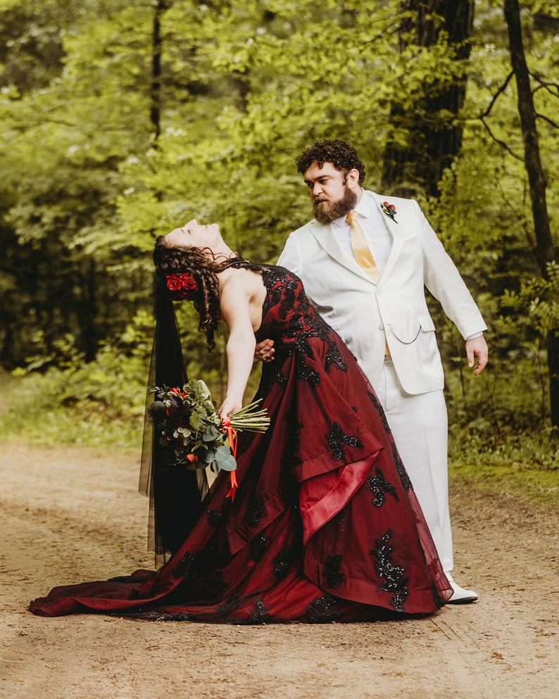 Tarah Burgundy and Black Wedding Dress, Wine Red Wedding Dress,Halloween Wedding Dress,Gothic Wedding Dress, Custom Black Wedding Dress image 3