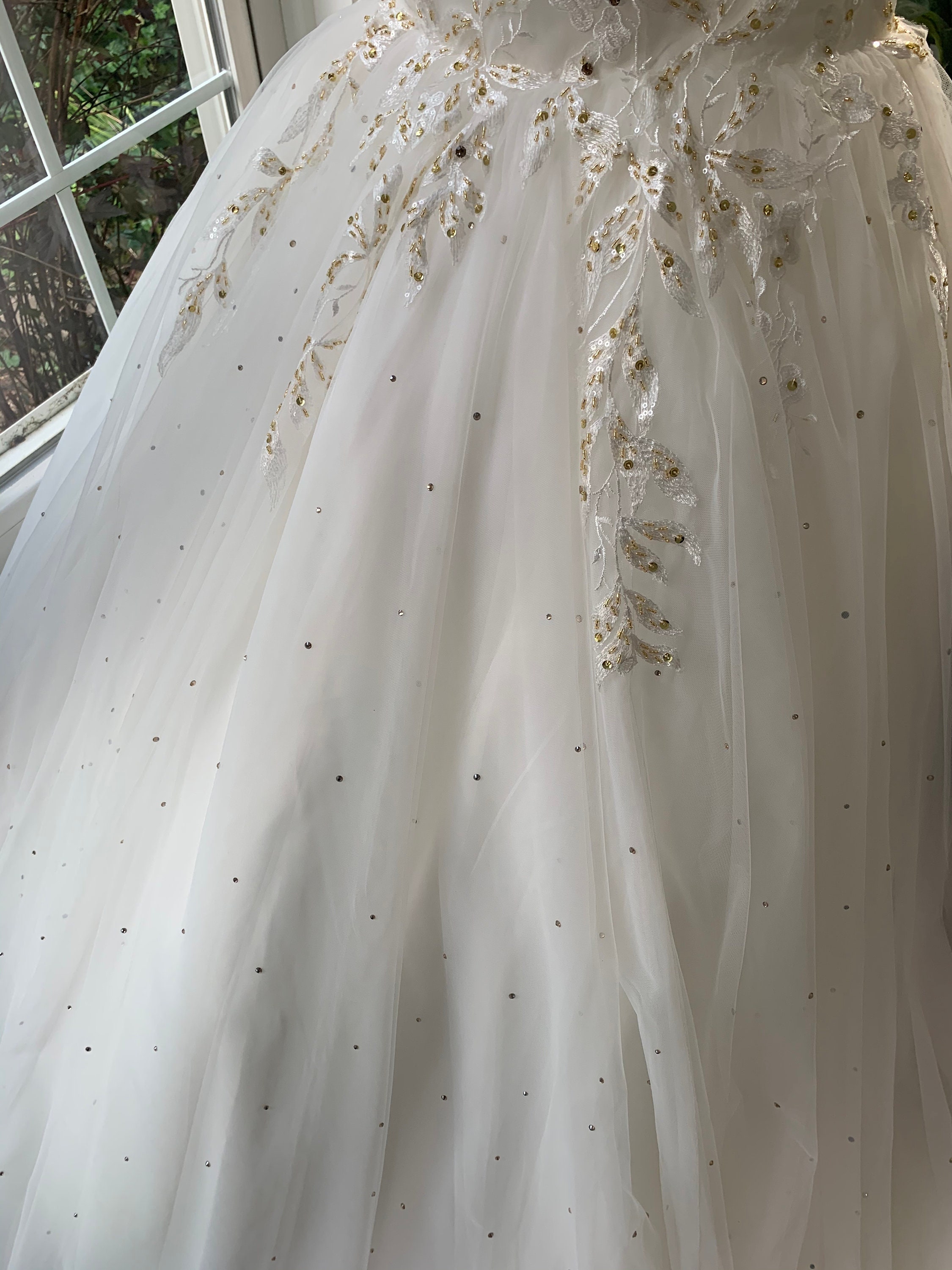Kim Ivory and Gold Wedding Dress with Removable Lace Cape - Custom 'Kim' Design