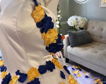 Buy Kristen 3D Floral Wedding Dress: Yellow Blue A-line Tulle