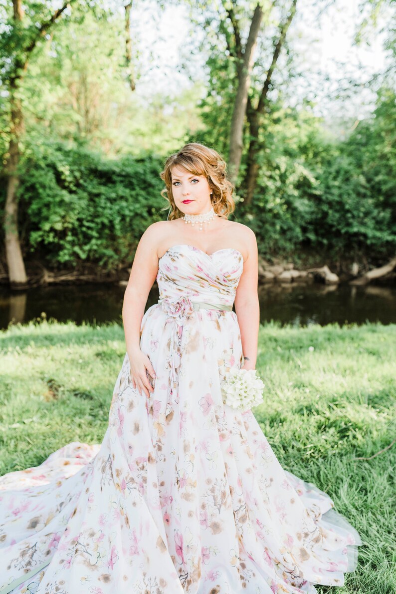 Floral Wedding Dress / Summer Wedding Dress / Pink Wedding Etsy